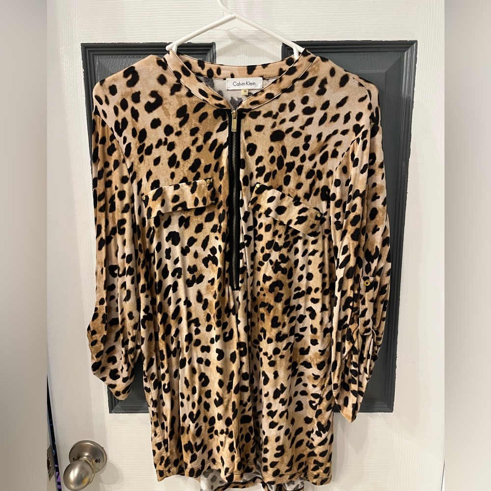 Calvin Klein Animal Print Top in Tan and Black